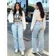 thumbnail image 4 of Women's High-Waist Wide-Leg Denim Jeans – Light Blue Relaxed Straight Trousers with Pockets-Baby Blue, 4 of 9
