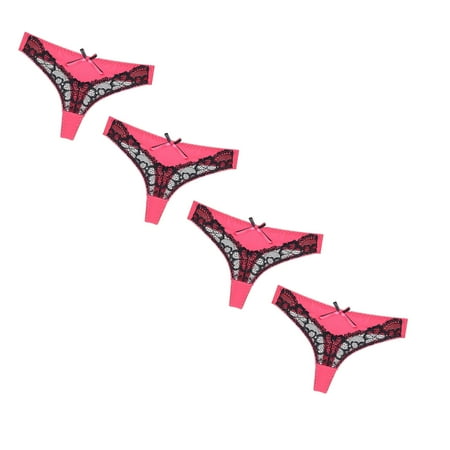 

Womens Underwear Brief Lace Patchwork Low Waist Thong With Knotbow Panties4PC