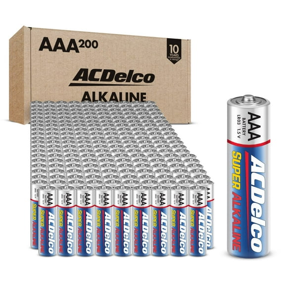 ACDelco AAA Batteries, Maximum Power Super Alkaline Battery, 10-Year Shelf Life, Reclosable Packaging, 200 Count