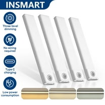INSMART 4-Pack Cabinet Lights for Kitchen Wardrobe with 40 LED,Rechargeable - USB Motion Sensor Closet Lighting,Three-Speed Dimming,No Wiring,Low power Consumption Dimmable Magnetic Strip(7.9in)