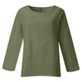 thumbnail image 4 of Yigetop Linen Shirts for Women Linen Shirts for Women 2025 Trendy Long Sleeve Summer Tops Casual Loose Tshirts Basic Tees Women's Linen Shirt Green1 3XL, 4 of 5