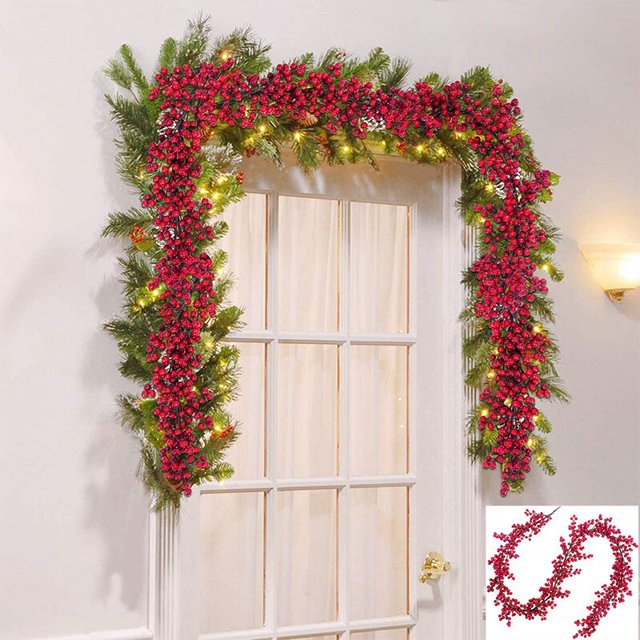 Christmas Red Berry String Artificial Burgundy Berry for Indoor Christmas Tree Decorations Crafts Wedding Xmas New Year Decor2United Kingdom He Qiyong unisex