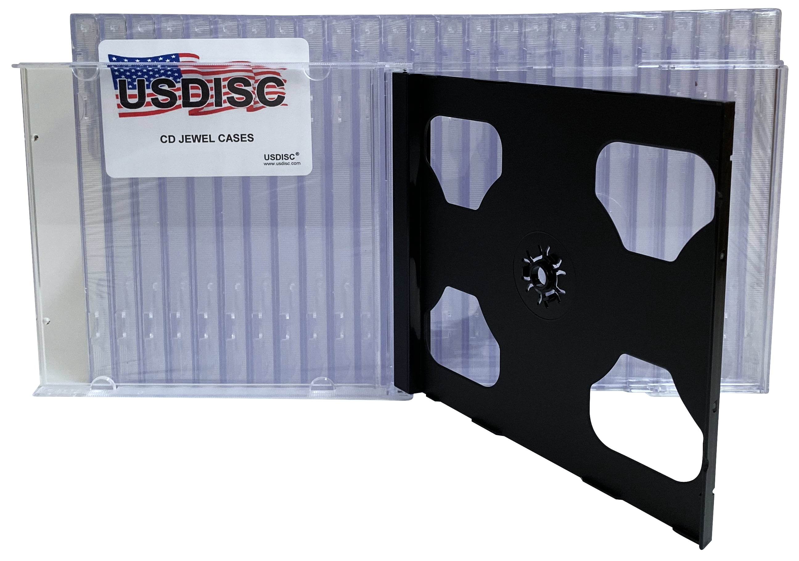 USDISC CD Jewel Cases Standard 10.4mm, Triple 3 Disc, Black, Pack Of 10