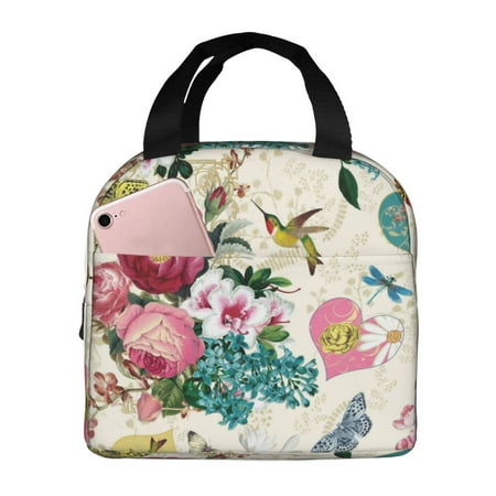 Insulated Lunch Bag for Women Men - Bird Butterfly Rose Leakproof Cooler Lunch Box for Women Men  Lunch Tote Bags for Work School Picnic Travel