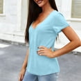thumbnail image 4 of Tauxra Casual Short Sleeve Blouse For Women, V-Neck Solid Color Summer Top with Soft Fabric, Loose Fit Shirt for Daily Wear, 4 of 5