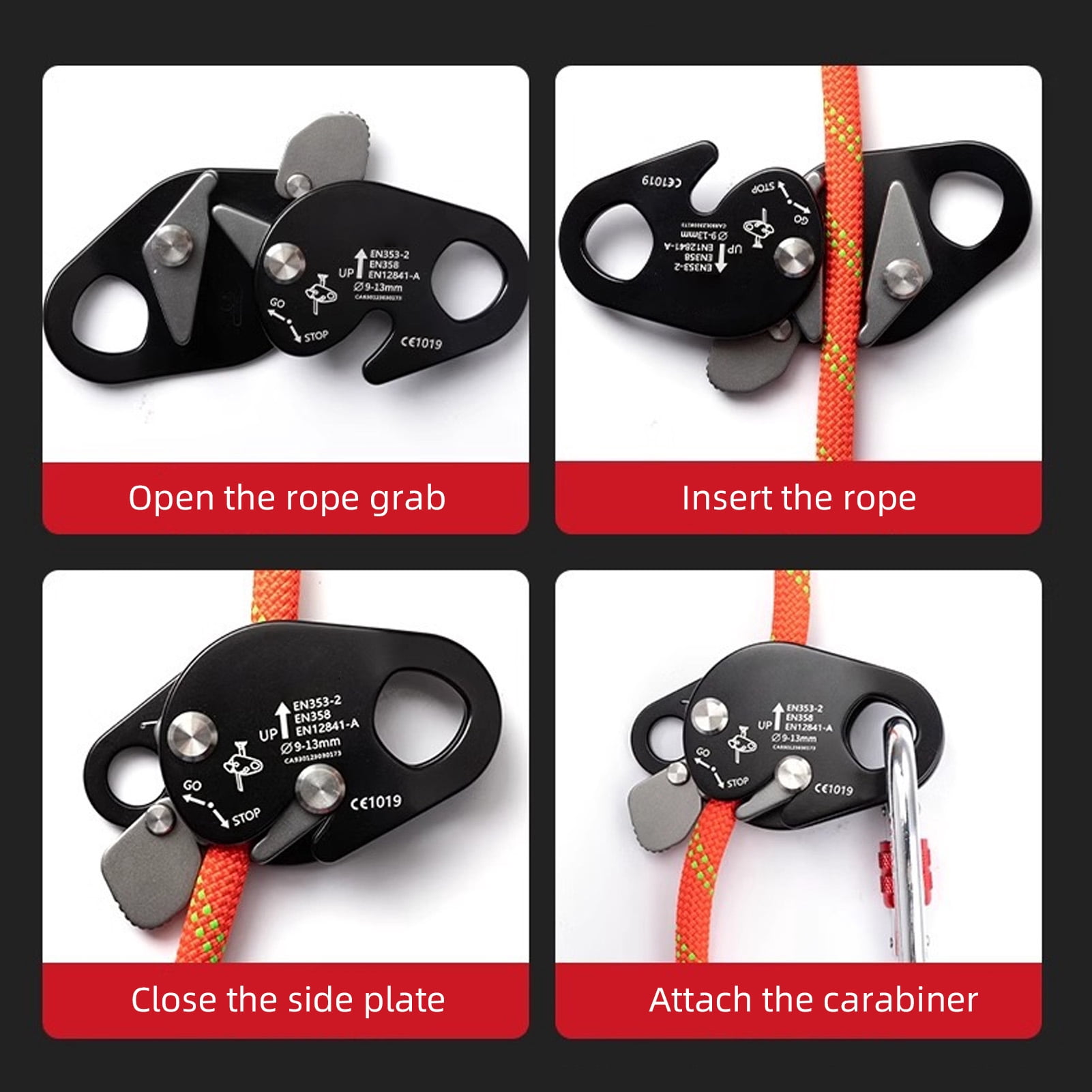 YAHHU Climbing Rope Grab Belay Device Practical Trees Climb Ropes Survival Tools for Mountaineering Caving High Altitude Fall Protection Self-Locking Gear, Black