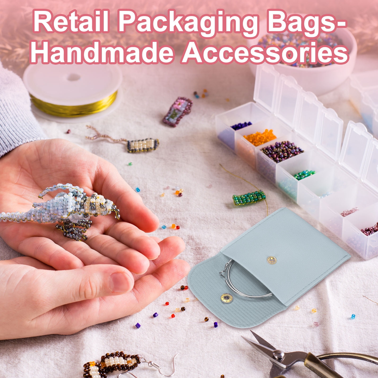 Unique Bargains 6Pcs Mini PU Leather Small Jewelry Bags Soft Jewelry Package Blue