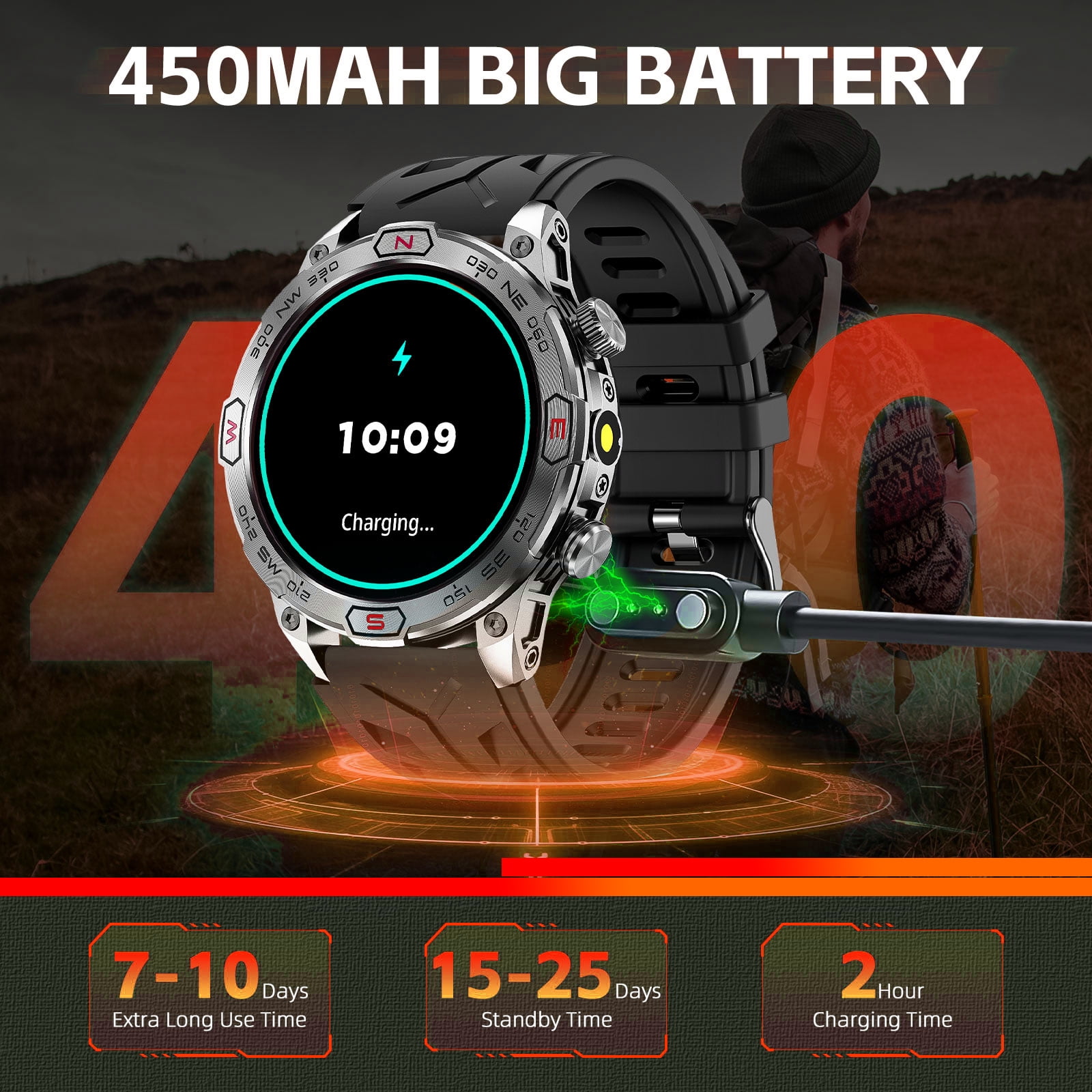 XAXRE Military Smartwatches for Men(Answer/Make Call), 1.43'' AMOLED Touch Screen Rugged Smartwatch with LED Flashlight Compass Altitude, 1ATM Waterproof Outdoor Sport Smart Watch for Android iOS