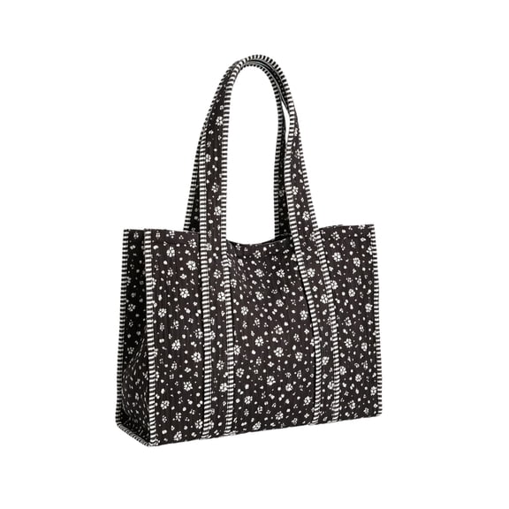BingTong French Vintage Floral Tote Bag – Ruffled Floral Canvas Tote Bag,Lightweight Printed Shoulder Handbag,Large Capacity Reusable Fabric Carry Bag For Daily Shopping Travel B
