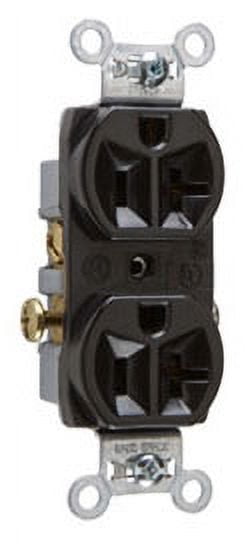 Pass ; Seymour CR20-BK Double Pole Straight Blade Duplex Receptacle; Wall Mount, 125 Volt, 20 Amp, Black
