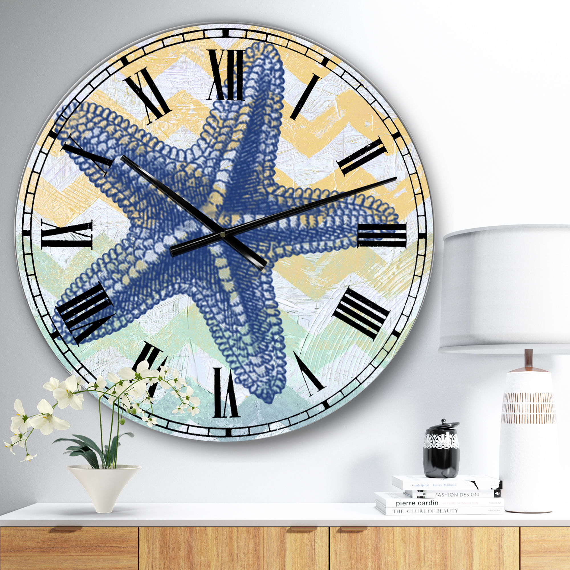 Designart Oversized Multicolor Analog Round Coastal Modern Nautical Wall Clocks, CLM25351-C23
