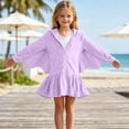 thumbnail image 3 of qolati Girls Swim Cover Up Robe One-Piece Swimsuit Long Sleeve Sun Protection Hooded Jacket Cute Butterfly Full Front Zipper Terry Cloth Absorbent Beach 2-11 Years Purple, 3 of 9