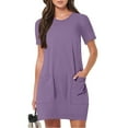 thumbnail image 2 of Kmdttou Summer Dress Dresses for Women Fashion Summer Solid Color Short Sleeve Round Neck Pocket Dress Beach Sundress with Pockets, 2 of 8