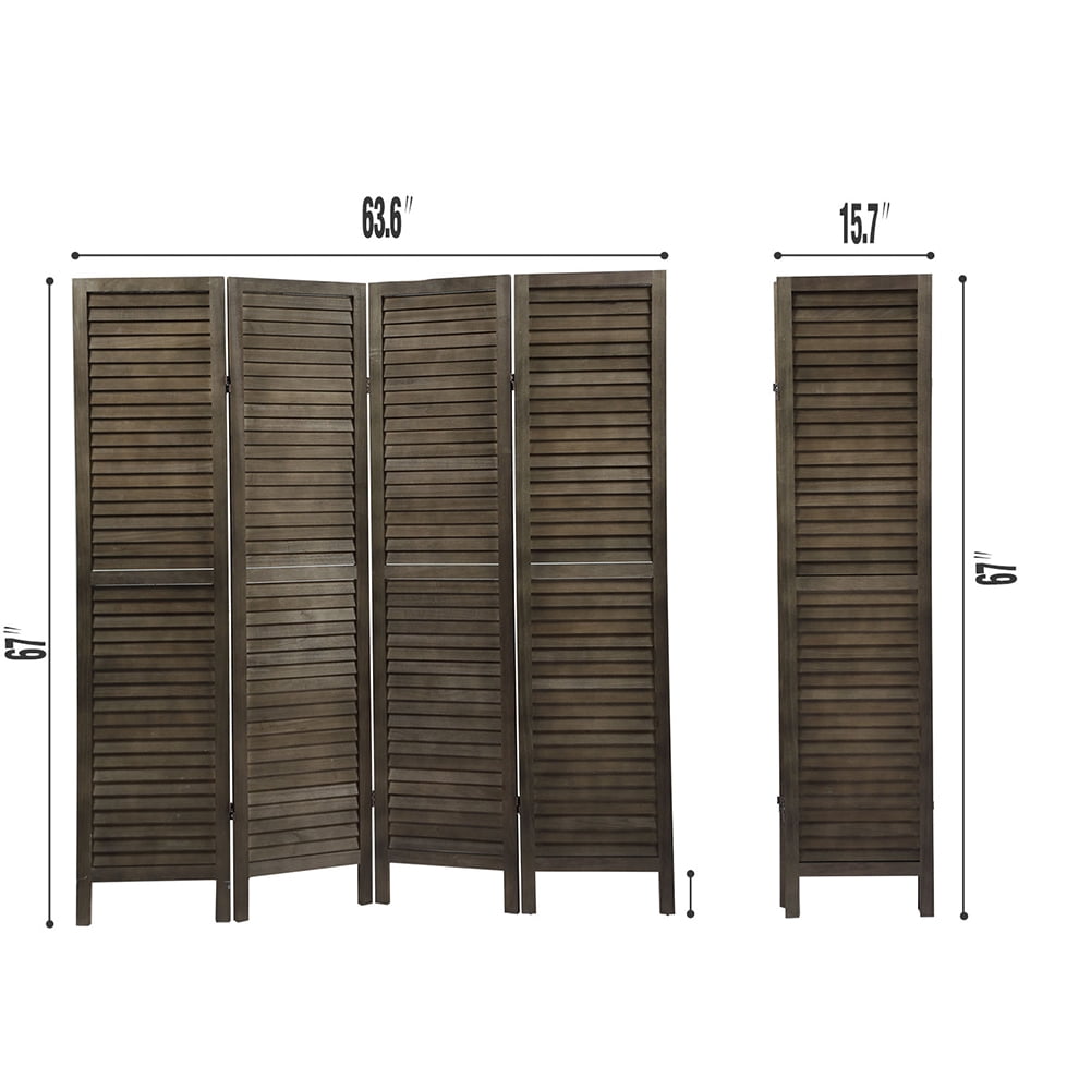 Kadyn 4 Panel Room Divider, Folding Privacy Screen Room Screen, Freestanding Office Divider, Rustic Brown Kadyn 4 Panel Room Divider, Folding Privacy Screen Room Screen, Freestanding Office Divider, Rustic Brown