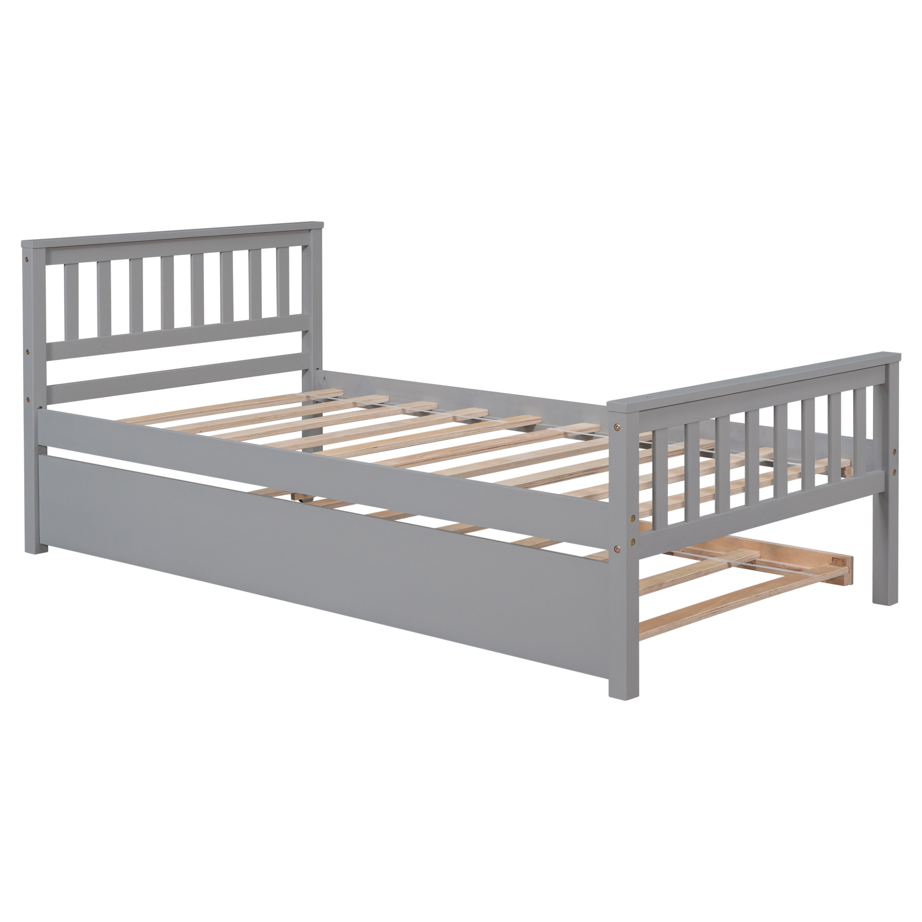 Sailvan Twin Bed with Trundle, Solid Wood Platform Bed Frame with Headboard, No Box Spring Needed Grey