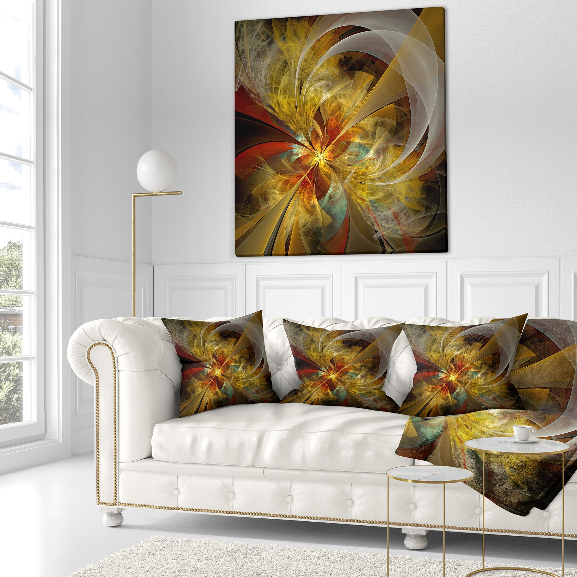 Designart 16" x 16" Contemporary and Modern Black Flower Polyester Throw Pillow