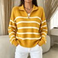 thumbnail image 3 of Dweltoz Womens Pullover Top Quarter Zip Striped Sweater Oversized Collared Long Sleeve Knit Cozy Fall Winter Casual Outfits 2026,Yellow L, 3 of 4