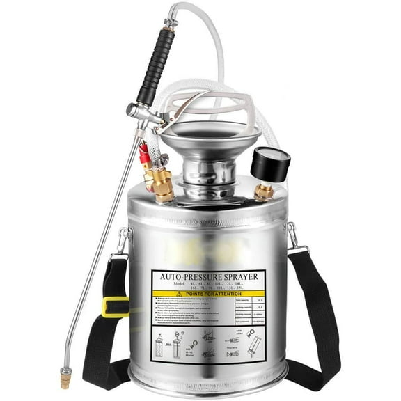Yardi Yarda 1Gal Stainless Steel Sprayer Set with 12" Wand& Handle& 3FT Reinforced Hose, Hand Pump Sprayer with Pressure Gauge&Safety Valve, Adjustable Nozzle Sprayer for Garden, Silver