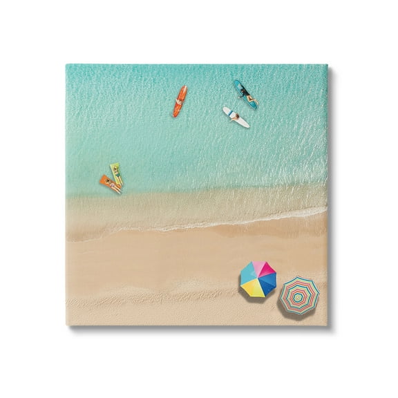 Stupell Industries Beachgoers Aerial View Landscape Painting Gallery Wrapped Canvas Art Print Wall Art, 17 x 17