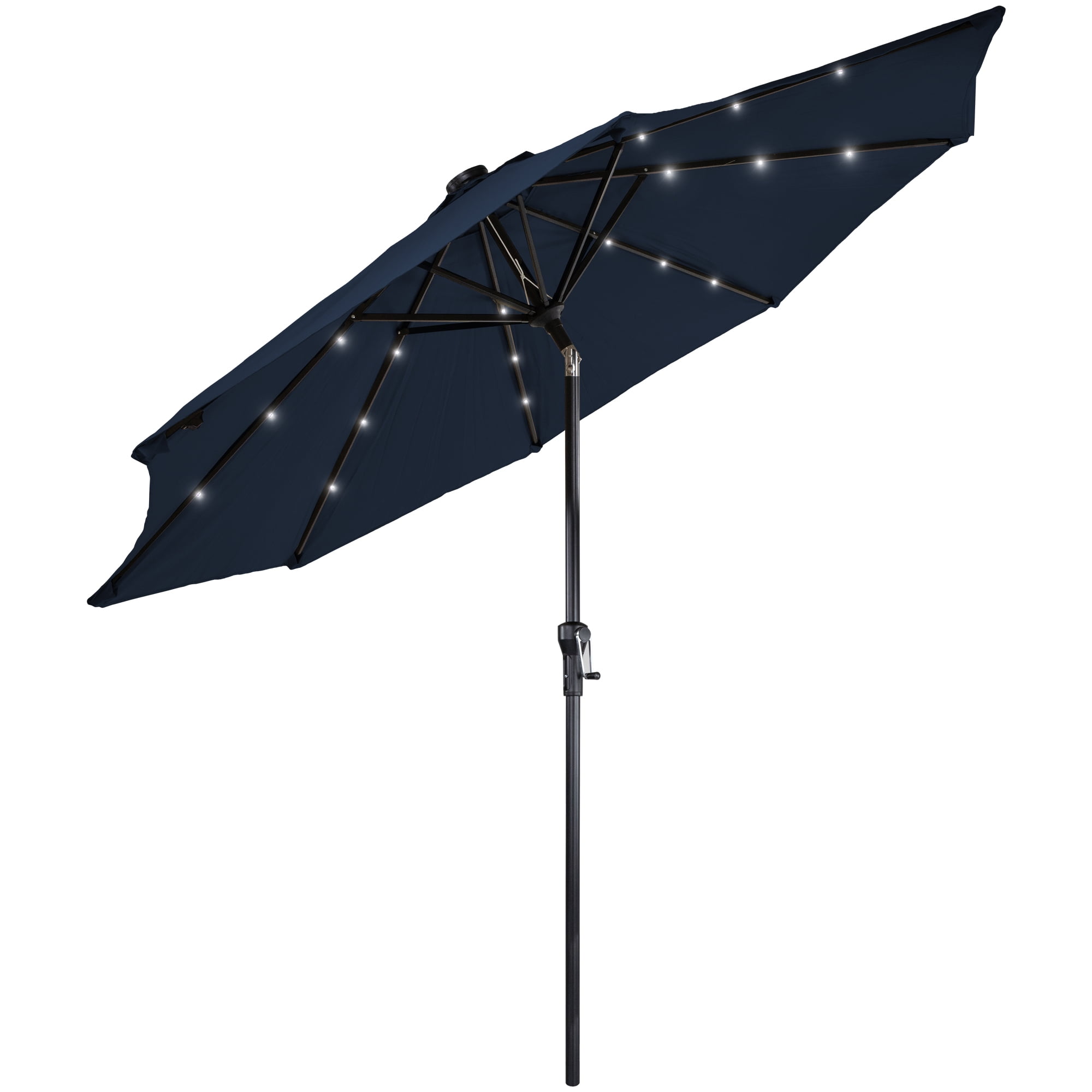 Northlight 9ft Solar Lighted Outdoor Patio Market Umbrella with Hand Crank and Tilt, Navy Blue