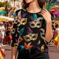 thumbnail image 6 of successthop Women Mardi Gras Blouse Mask Print Crewneck Festival Tops Lightweight 3/4 Sleeve Outfits Vacation Shirts XL, 6 of 9