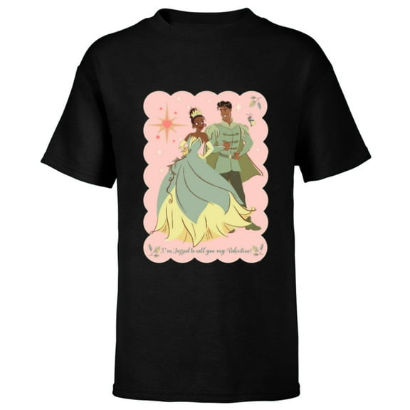 Disney Princess Tiana Naveen Jazzed to Call You My Valentine - Short Sleeve T-Shirt for Kids - Customized-Black