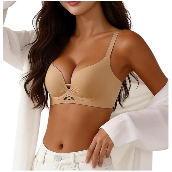 SPZTSX Womens No Underwire Soft Support Push Up Bra Deep V Neck Seamless Lightweight Breathable Everyday Bra