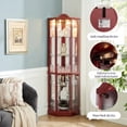 thumbnail image 3 of HD JUNTUNKOR Lighted Glass Corner Curio Display Cabinet, Cherry, 16.73 x 16.73 x 71.93", 3 of 8