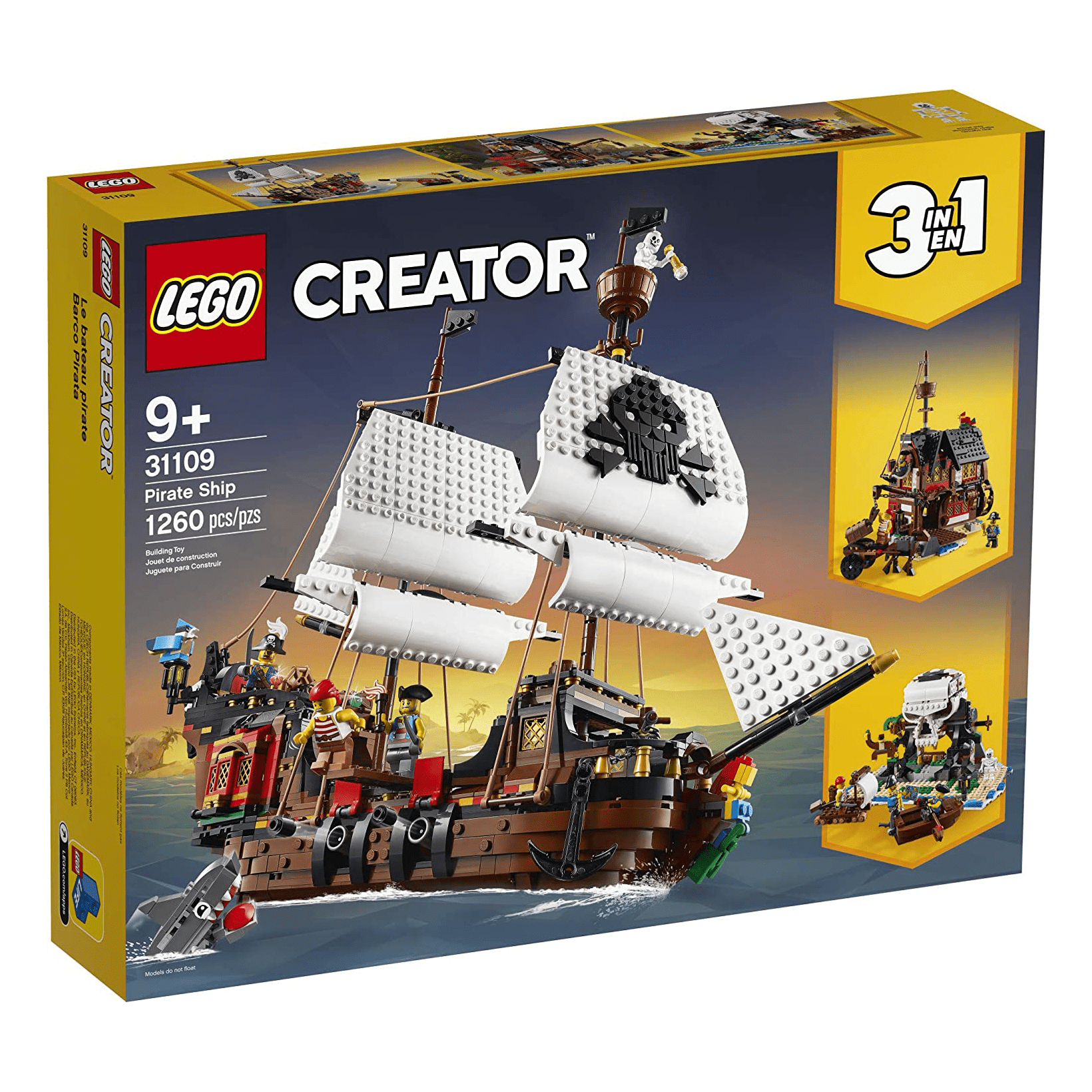 LEGO Creator 3 in 1 Pirate Ship Building Set, Kids can Rebuild the Pirate  Ship into an Inn or Skull Island, Features 4 Minifigures and Shark Toy,  Makes a Great Gift for
