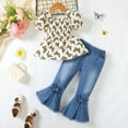 thumbnail image 2 of Little Girls Clothes 5T Girls Outfits 6T Girls Short Sleeve Butterfly Print Top Jeans Pants 2PCS Girls Clothing Set Apricot, 2 of 8