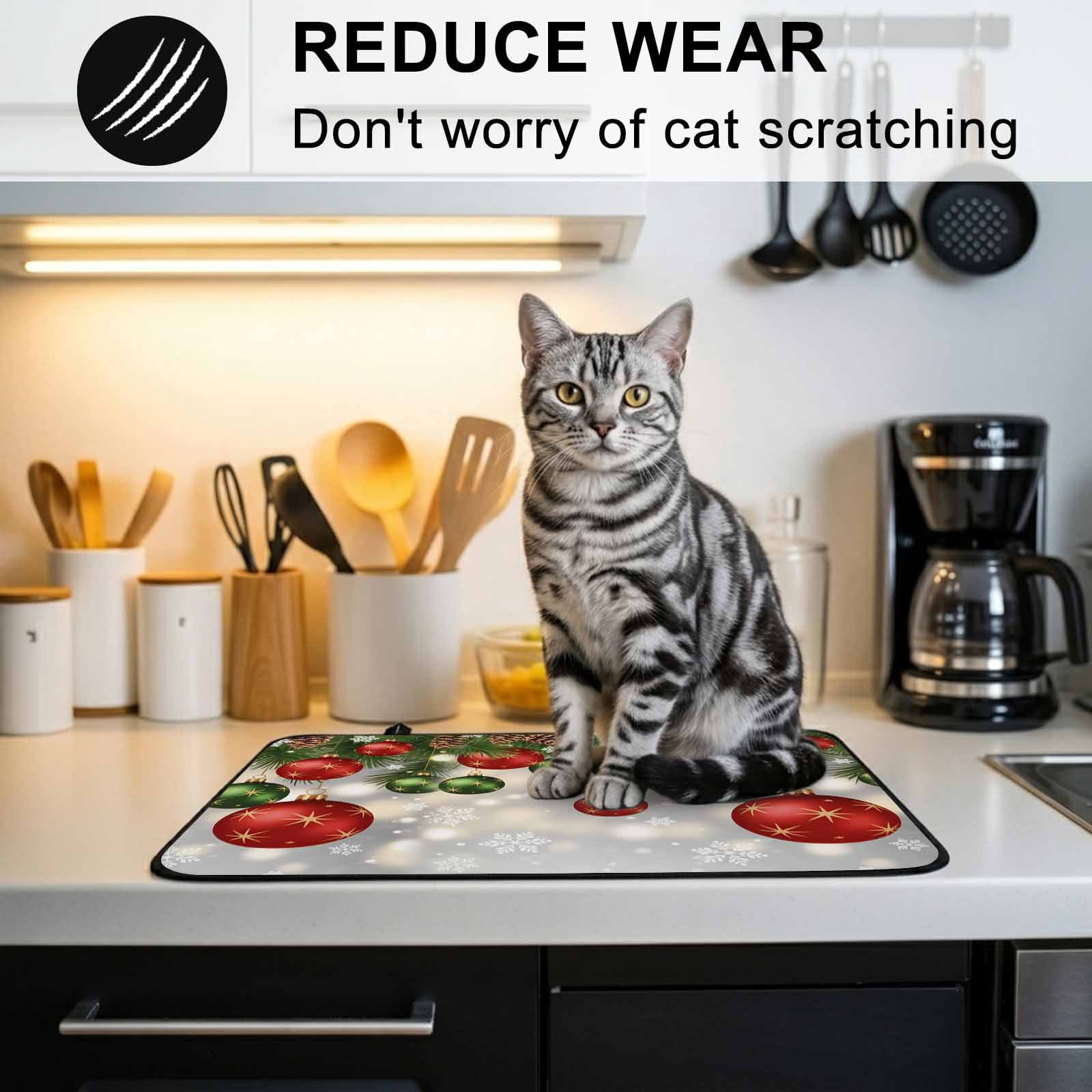 Red Green Balls Christmas Stove Top Cover for Electric Stove, Heat-proof & Non Slip Glass Top Stove Cover Protector, Xmas Pine Needle Snowflake Kitchen Flat Cooktop Rubber Mat 24x21 Inches