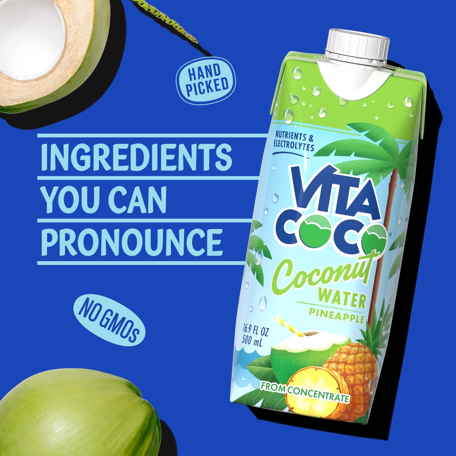(6 pack) Vita Coco Coconut Water, Nutrients & Electrolytes Rich, Pineapple, 16.9 fl oz Tetra