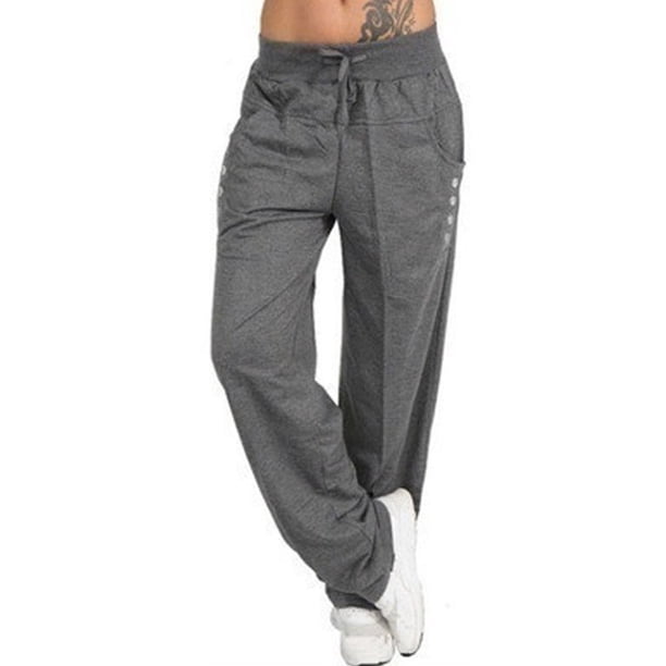 Qarigey Pantalones Pantalones deportivos sueltos Pierna recta Pantalones deportivos sueltos Pantalones de chándal casuales para mujer Prendas para la parte inferior del cuerpo gris oscuro 4XL