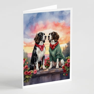 English Springer Spaniel Two Hearts Greeting Cards Pack of 8 7 in x 5 in