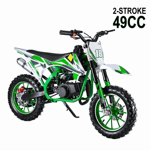 49cc Kids Dirt Bike, 2-Stroke Dirt Bike for Kids,Gas Power Motocross, Off Road Mini Motorcycle, Gas Bike Load 220LBS Springs Soft Seat Cushion Pocket Motorbike with Front Rear Disc Brakes