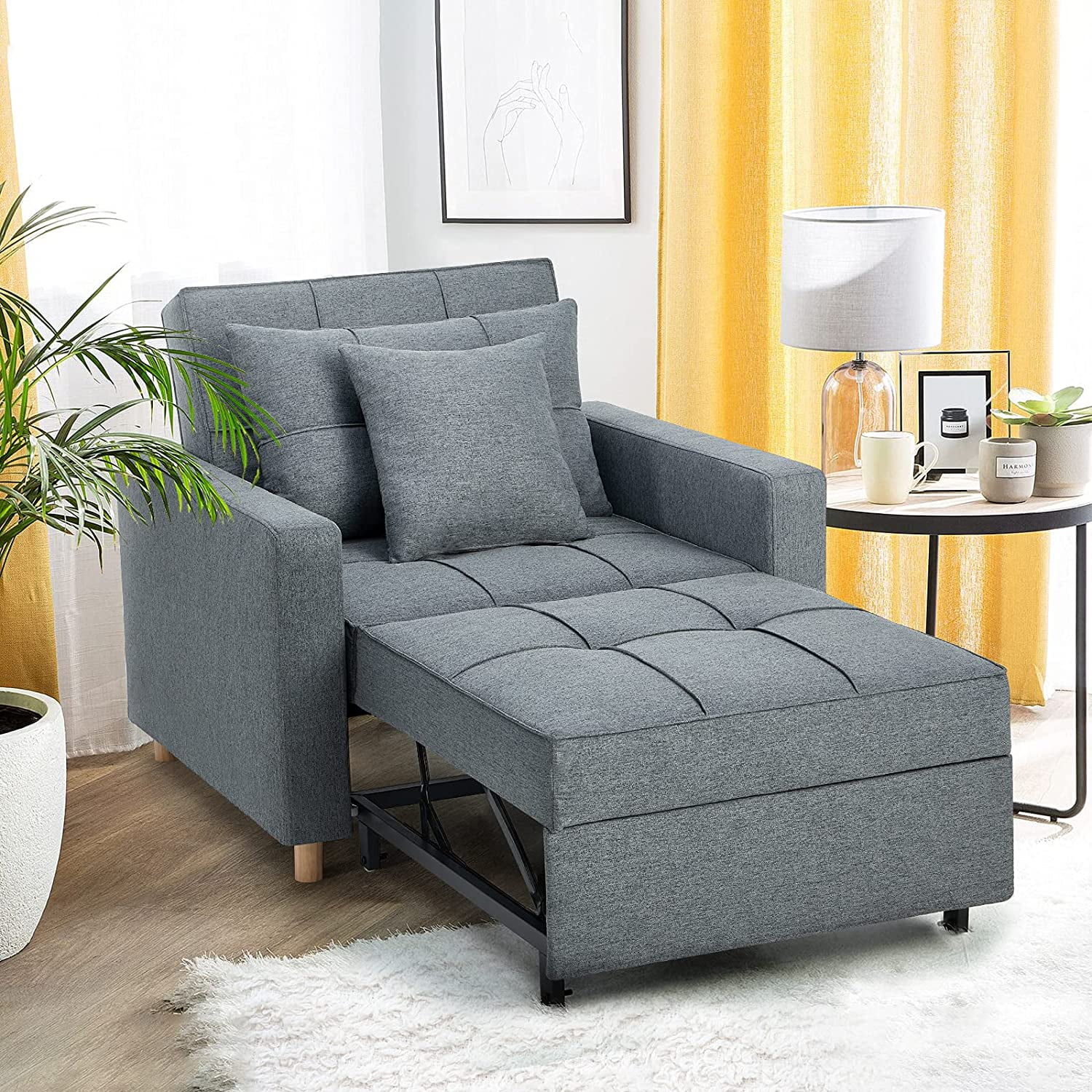 YODOLLA 3-in-1 Futon Sofa Bed Chair with Adjustable Backrest Into a