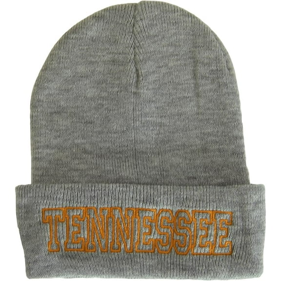 Tennessee Cuffed Winter Knit Beanie Toboggan Hat (Gray/Orange)