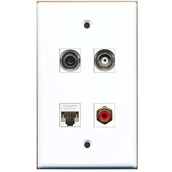 RiteAV - 1 Port RCA Red 1 Port 3.5mm 1 Port BNC 1 Port Cat5e Ethernet White Wall Plate