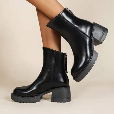

Women‘s Ankle Boots And Booties Zip Back Chunky Heeled Black Boots Chelsea Boots