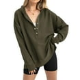 thumbnail image 2 of GigrtiJin Womens Fashion Long Sleeve Hoodies Oversized Button up V Neck Sweatshirt Side Slit Casual Pullover Tops, 2 of 6
