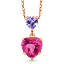 Gem Stone King 2.30 Ct Pink Created Sapphire Blue Tanzanite 18K Rose Gold Plated Silver Pendant with Chain