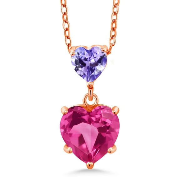 Gem Stone King 2.30 Ct Pink Created Sapphire Blue Tanzanite 18K Rose Gold Plated Silver Pendant with Chain