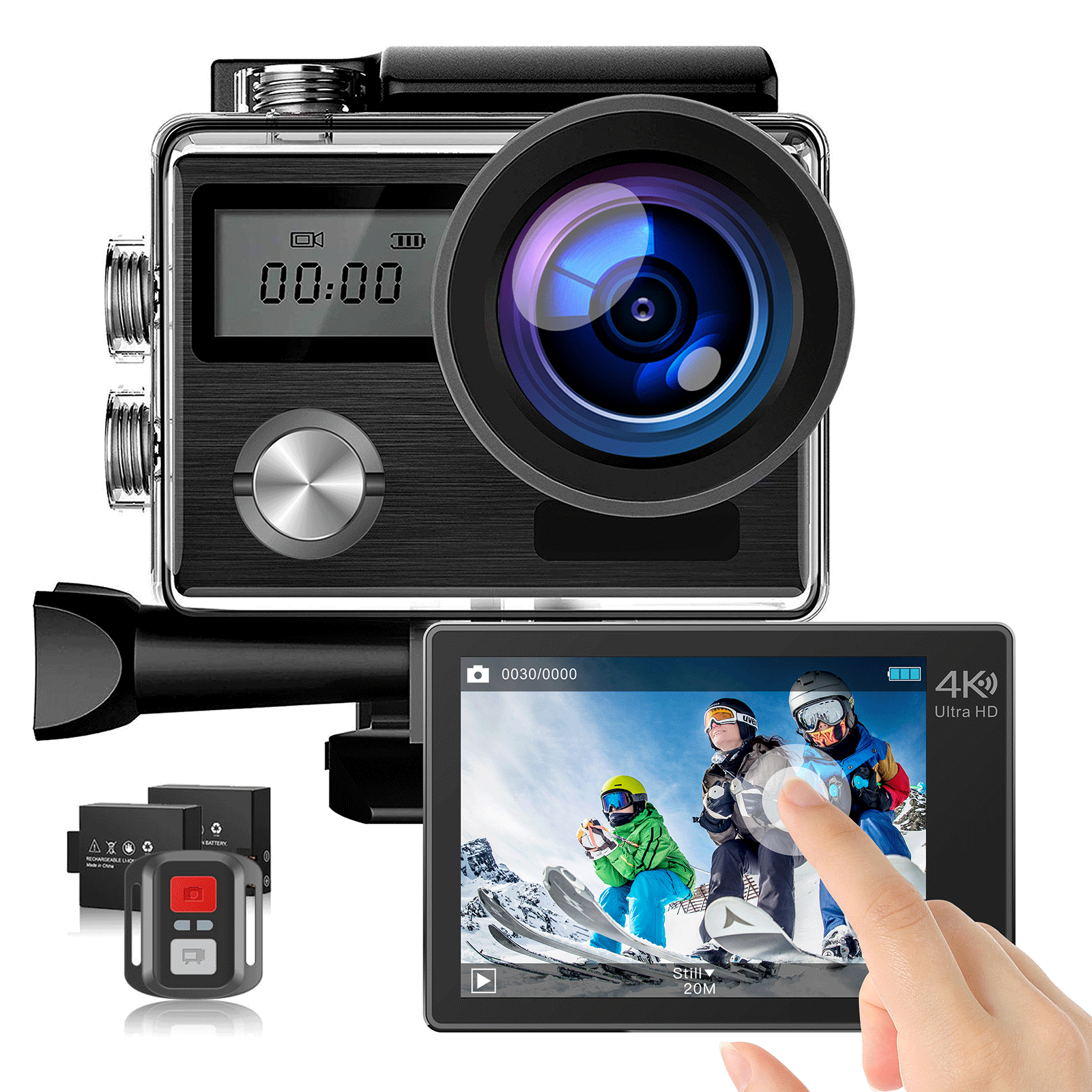 Upgrade EIS Anti-Shake Video Waterproof Camcorder with Recharge Batteries 2.4G Remote Control and Accessories Action Camera 4K 30FPS WiFi 20MP HD Photo 131FT Underwater Cameras 