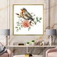 thumbnail image 2 of Cotton Rose and Leaves With Robin Redbreast 36 in x 36 in Framed Painting Canvas Art Print, by Designart, 2 of 5