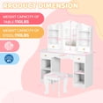 thumbnail image 2 of Pirecart 2 in 1 Kids Vanity Set, Pretend Play Makeup Desk with Mirror＆ Drawer, 3 Color Lights, Large Storage, Detachable shelf, White, 2 of 9