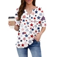 thumbnail image 3 of Iaqnaocc 4th Of July Shirts for Women Short Sleeve Button V Neck Independence Day American Flag Stars Tops Vintage Summer Freedom T Shirts for Women Light Blue XL, 3 of 4