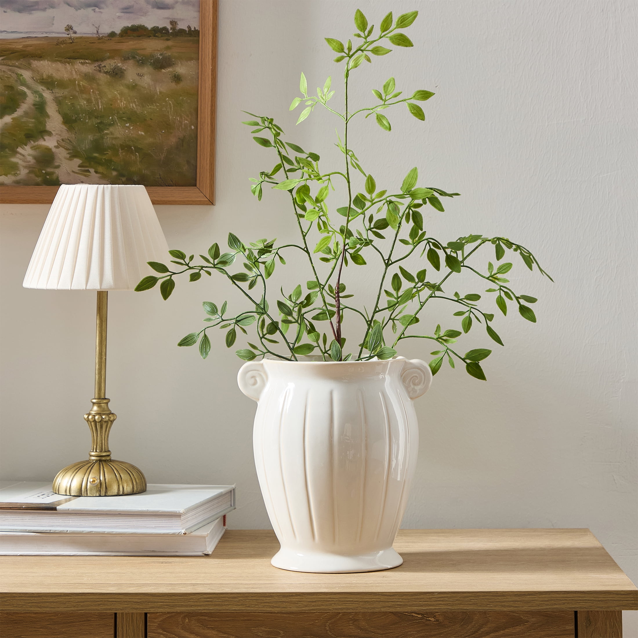 My Texas House 8" White Planter Ceramic Scroll Vase