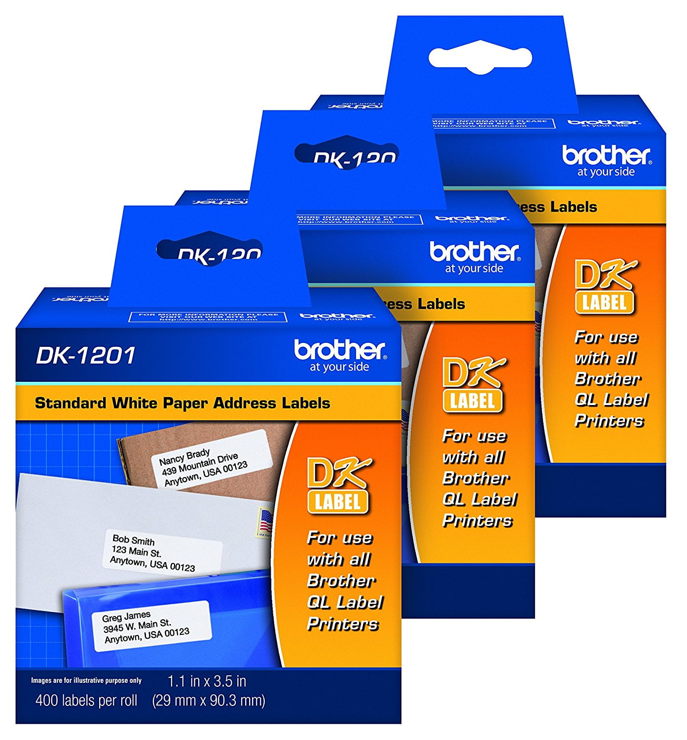 Brother Genuine DK-1201 Die-Cut Standard Address Labels, 400 Labels per Roll, 3 Rolls (For Use ...