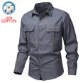 thumbnail image 2 of Men's 100% Cotton Long Sleeve Work Shirt, Casual Button-Down Utility Shirt with Multi Pockets, 2 of 5