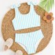 thumbnail image 3 of Niñas Pequeñas Traje de Baño de Verano Impreso de Cuerpo Dividido Conjunto de Dos Piezas para las Vacaciones de Natación en el Interior de la Playa, 3 of 8